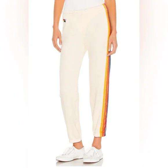 Aviator Nation Cream Joggers with Multicolor Stripe - Picture 1 of 9